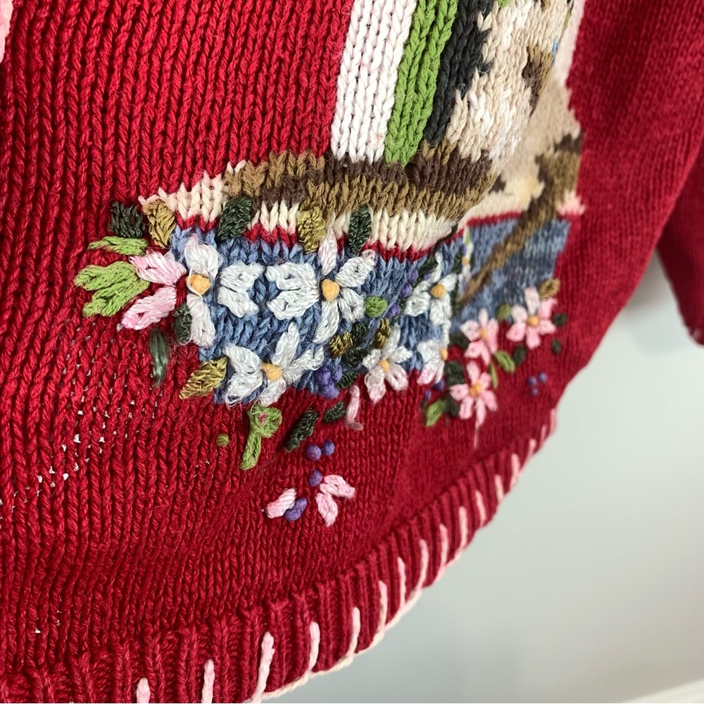 Vintage Knit Red Cat Sweater Size Large Button Front Cardigan - Picture 4 of 16
